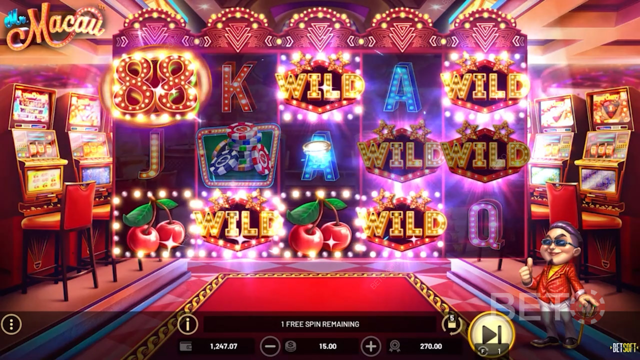 Nyd Sticky Wilds i Free Spins i Mr. Macau spilleautomaten