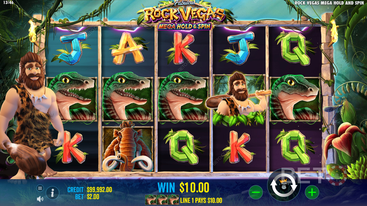 Besøg farlige dyr og nogle af de første mennesker på Rock Vegas spilleautomaten