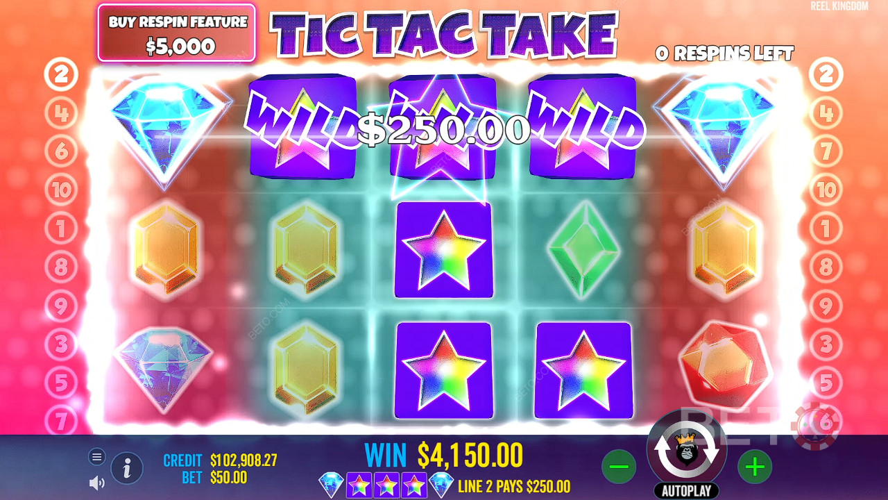 Vind Sticky Wilds og Respins med O og X symboler for at øge dine gevinstchancer