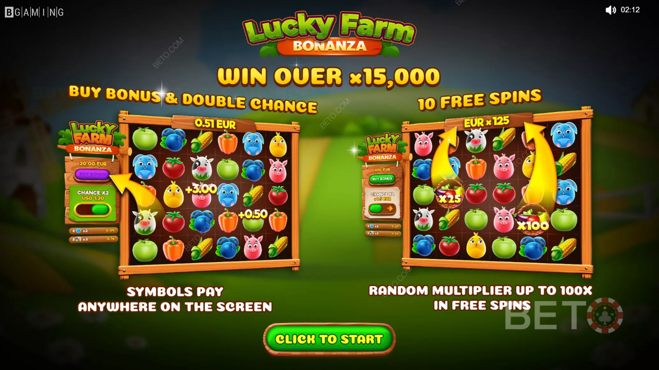 Nyd multiplikatorer, dobbelt chance og gratis spins i Lucky Farm Bonanza-spillet