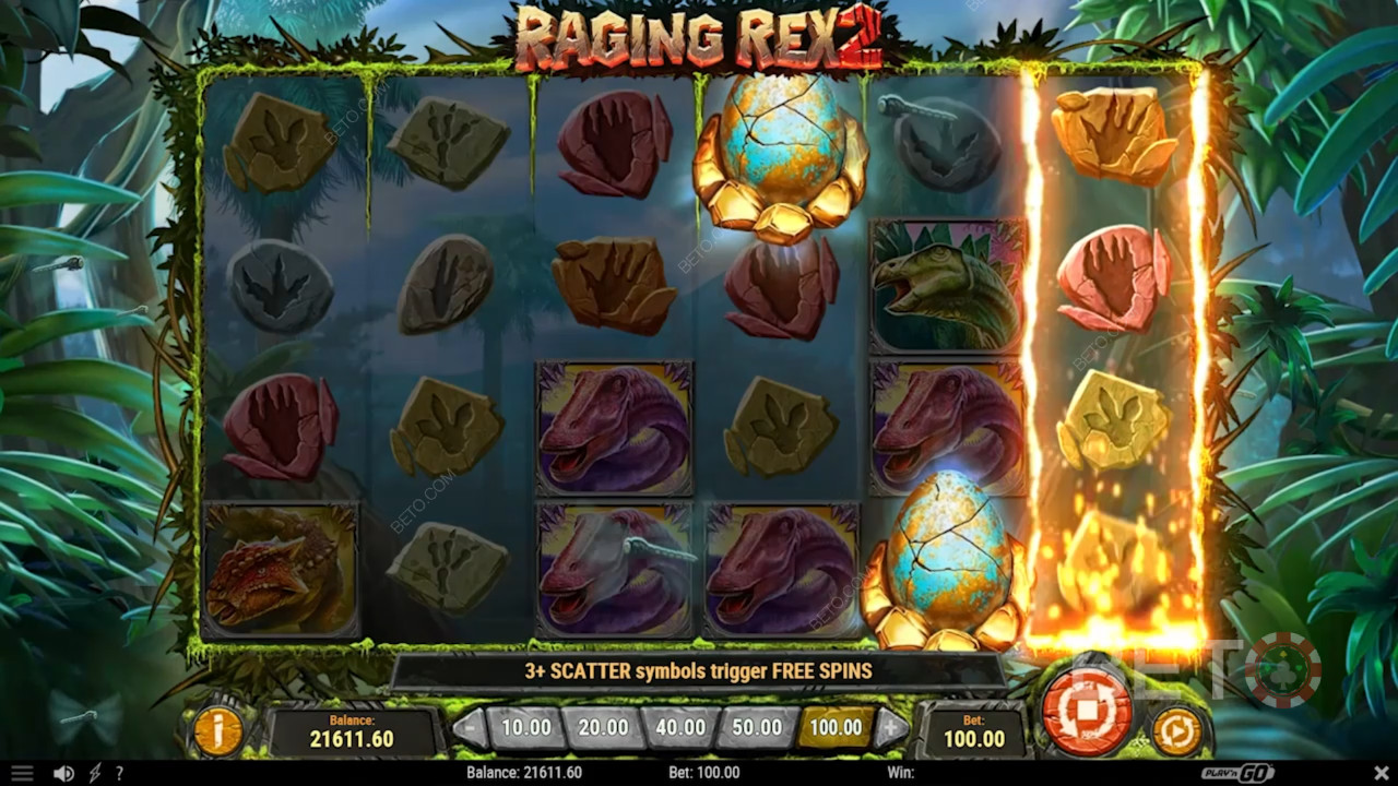 Mindst 3 Scatter-symboler kræves for at udløse Gratis Spins i Raging Rex 2