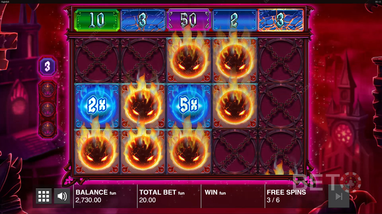 Kun Ildkugle, Ildkugle Multiplikator og Ildorb symboler dukker op i Freespins