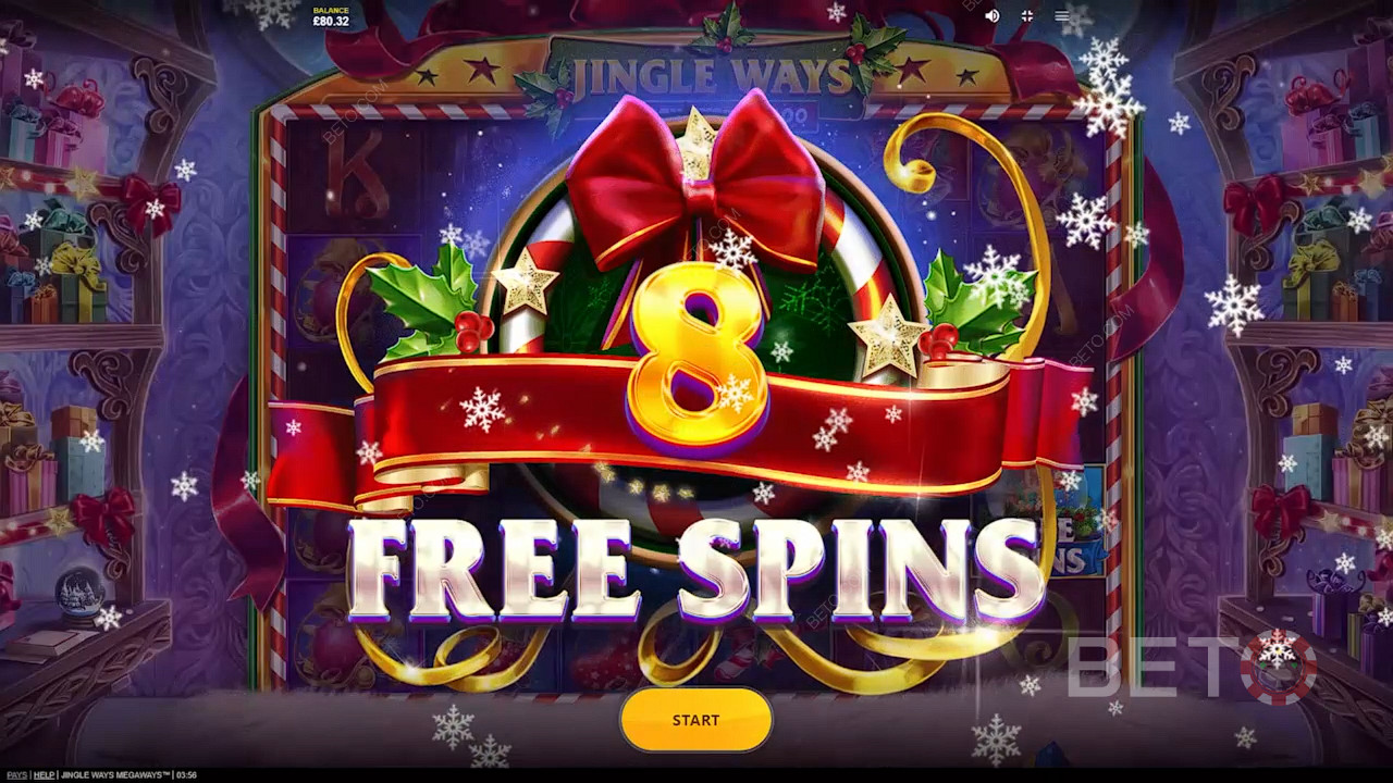 Nyd 8 Free Spins ved at lande 3 Scatters på hjulene i Jingle Ways Megaways