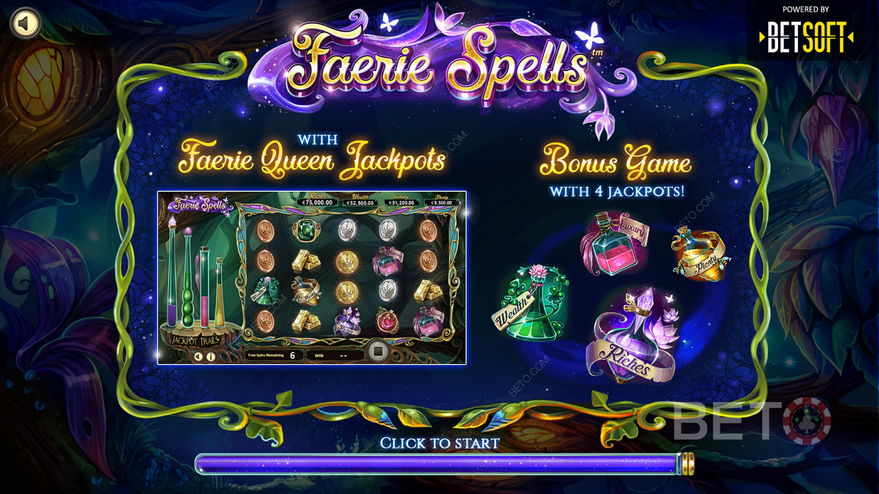 Du kan vinde 4 fantastiske Jackpots på Faerie Spells spilleautomaten