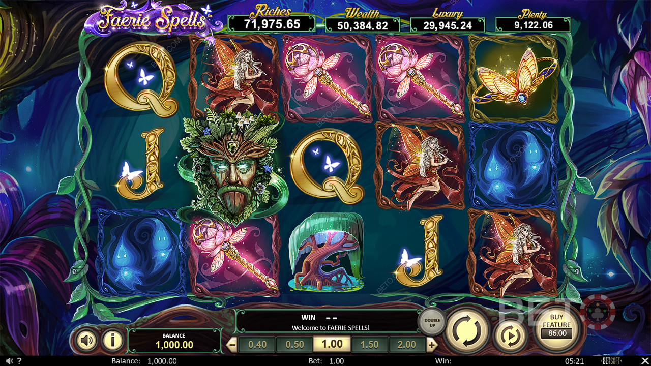 Nyd et smukt tema på Faerie Spells online spilleautomaten 
