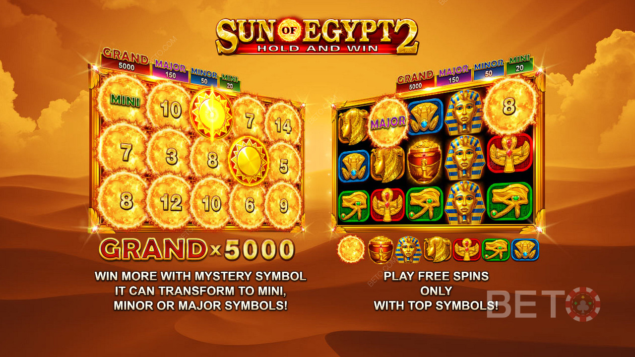 Nyd Jackpots op til 5.000x din indsats og Free Spins i Sun of Egypt 2