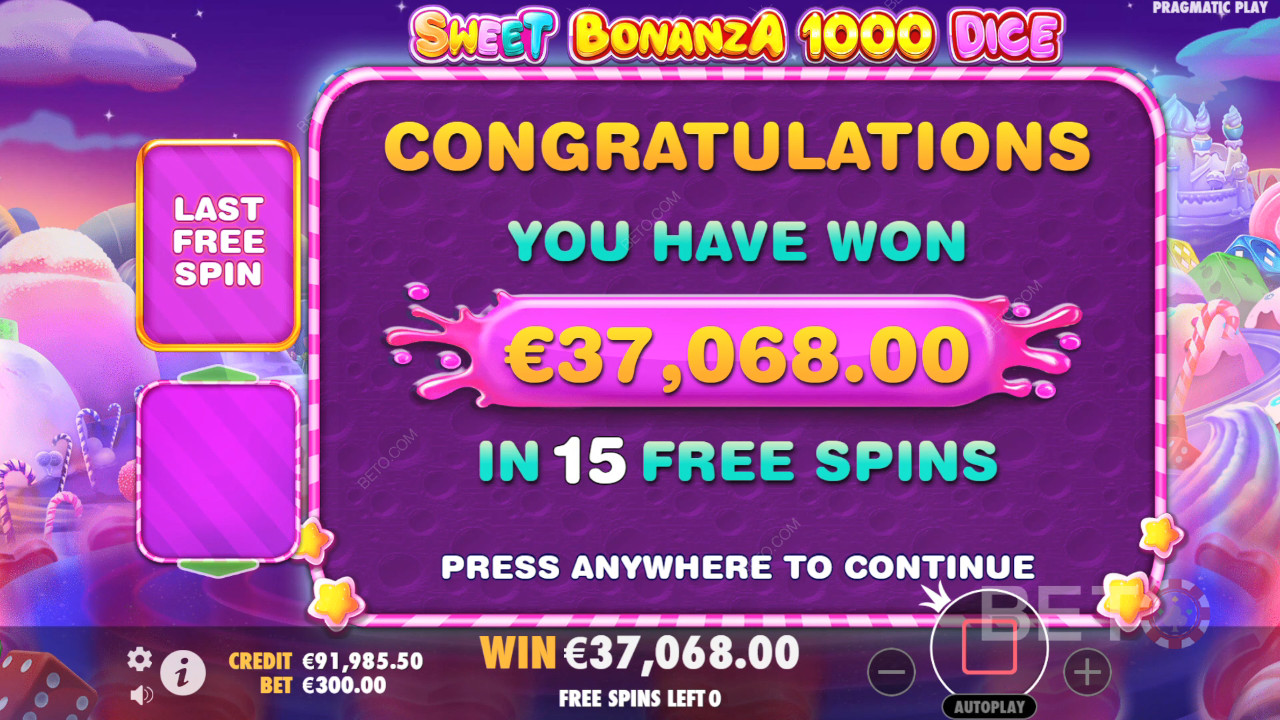Vind 25.000x Din indsats i Sweet Bonanza 1000 Dice online spilleautomat!