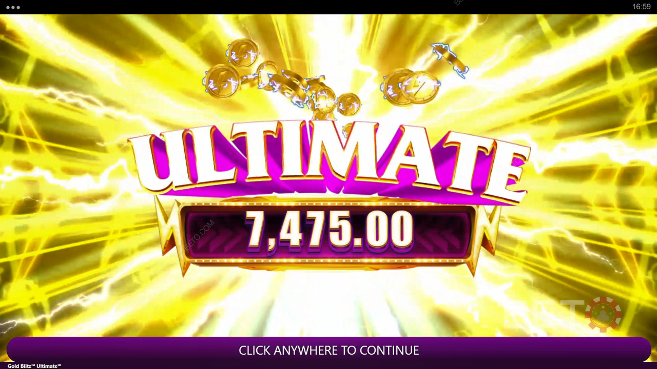 Vind 2.500x Din indsats i Gold Blitz Ultimate Spilleautomaten!