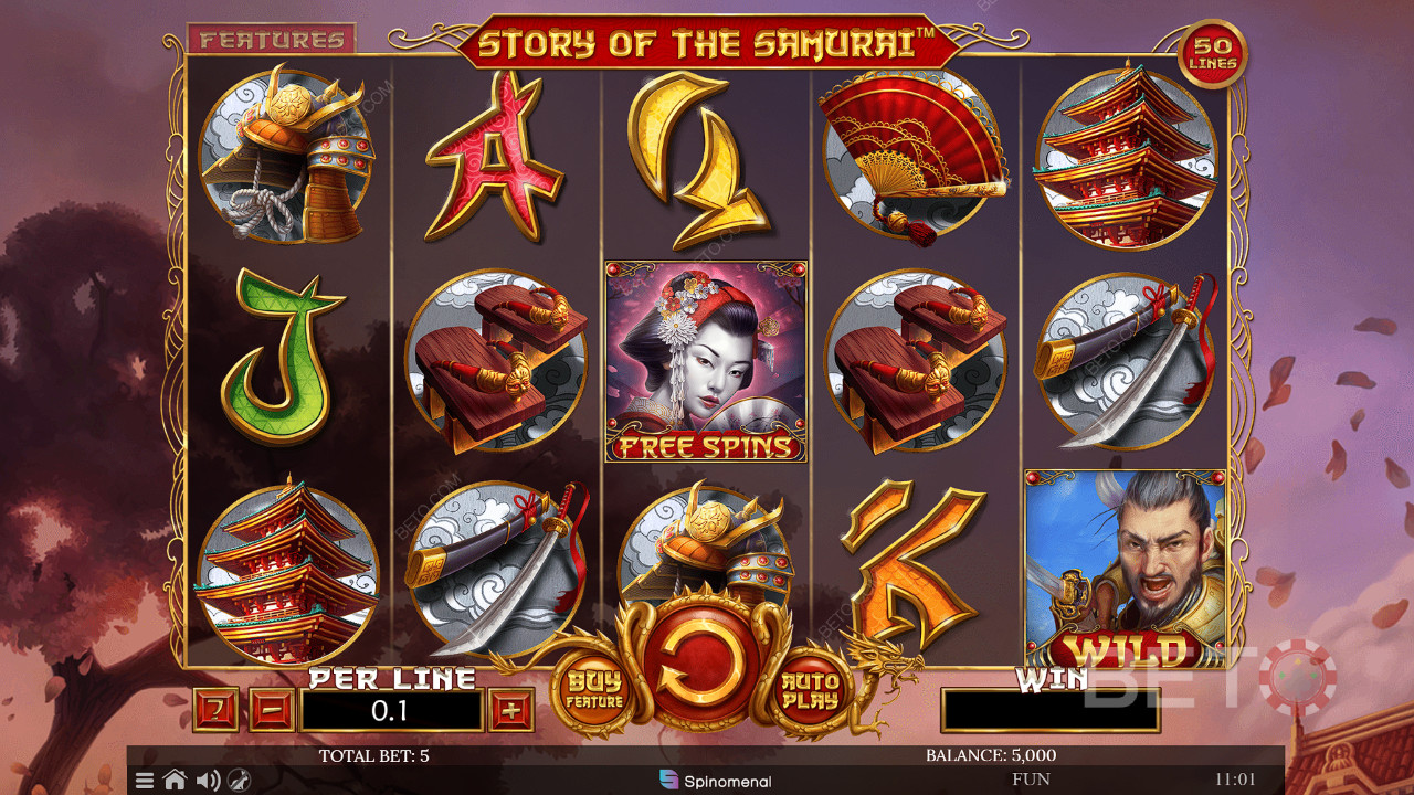 Køb Free Spins-funktionen i Story of The Samurai spilleautomaten