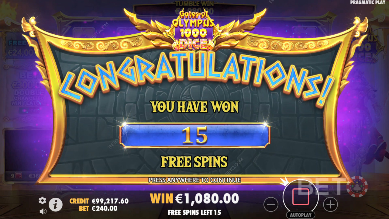 Vind 15.000x Din indsats i Gates of Olympus 1000 Dice spilleautomat!