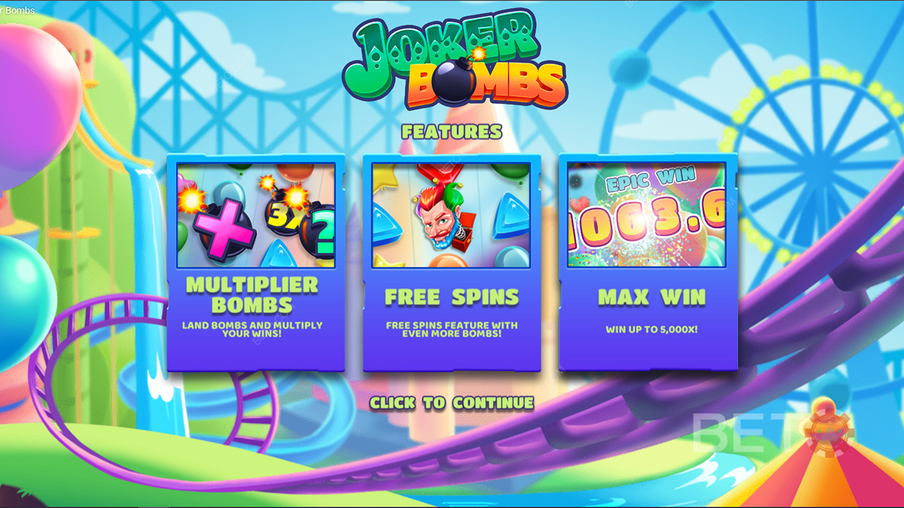 Nyd multiplikatorbomber, gratis spins og mere i Joker Bombs spilleautomaten