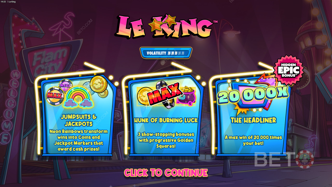 Vind 20.000x din indsats i Le King spilleautomaten!