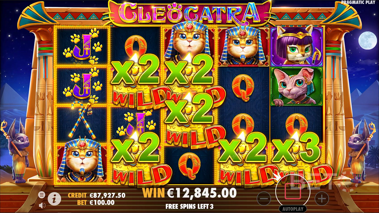 Klistrede wilds med multiplikator giver nemme gevinster i free spins