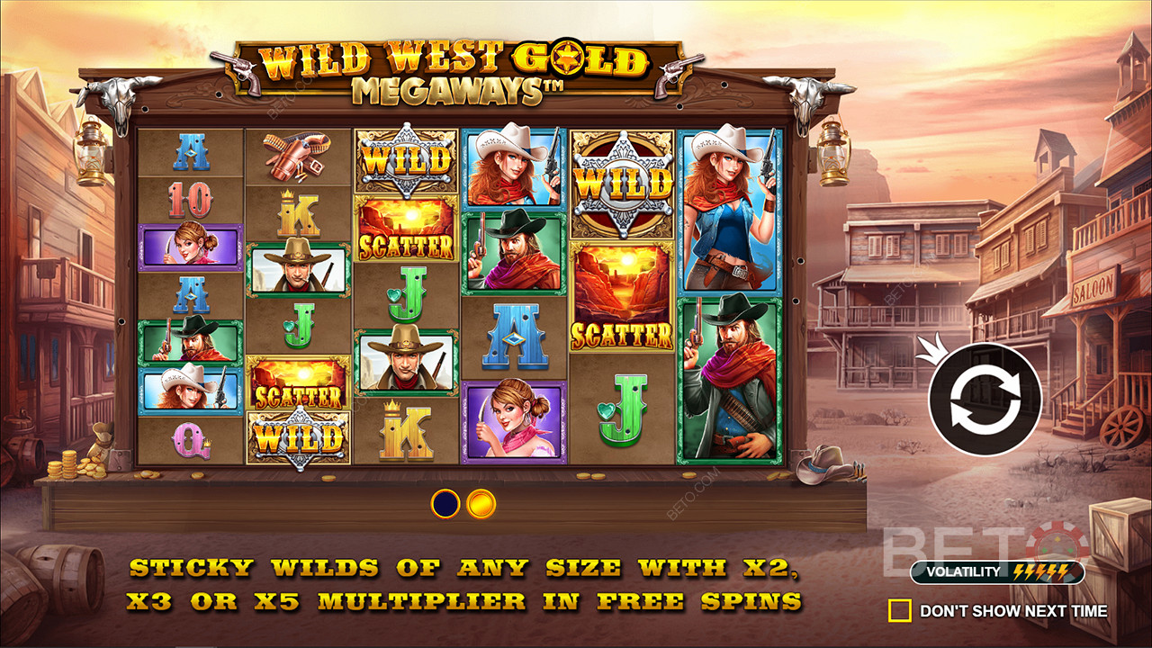 Du får Klæbrige Wilds med Multiplikatorer på op til 5x i Wild West Gold Megaways