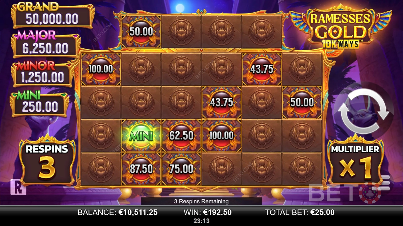 Vind 9.065x din indsats i Ramesses Gold 10K Ways spilleautomaten!
