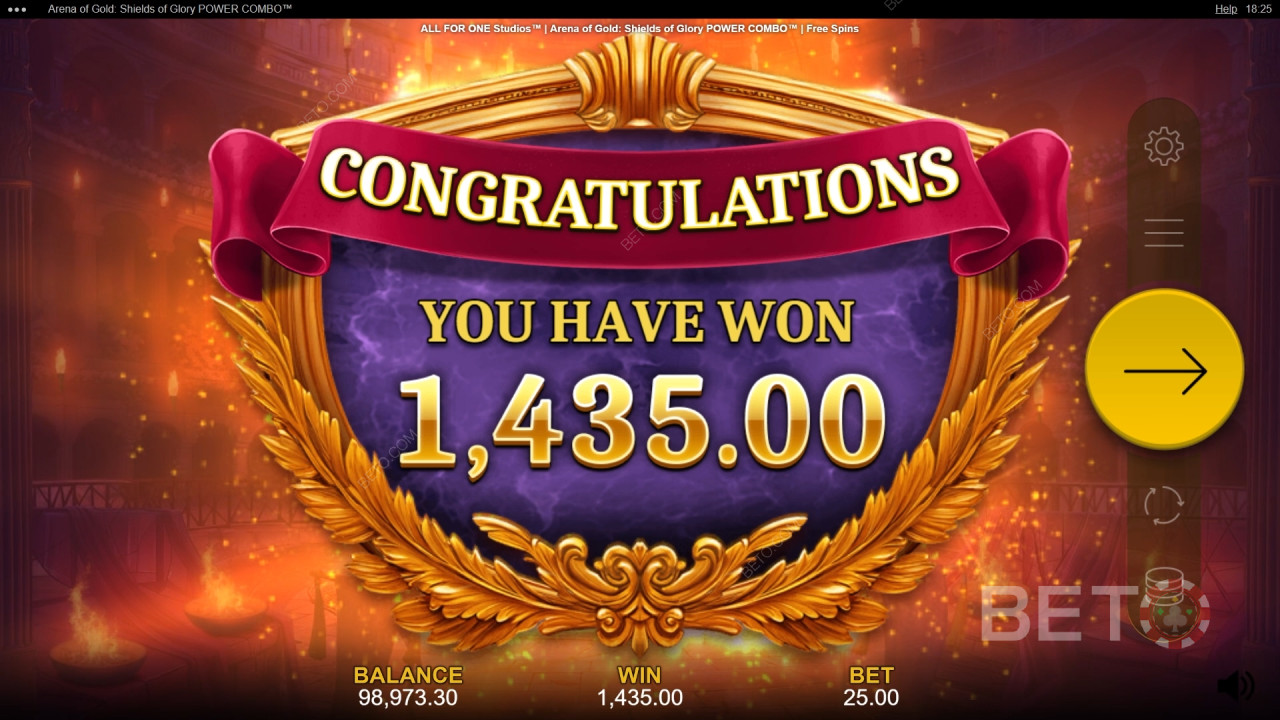 Vind 10.000x din indsats i Arena of Gold: Shields of Glory Power Combo spilleautomat!