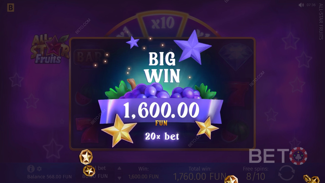 Vind 1.500x din indsats i All-Star Fruits spilleautomaten!