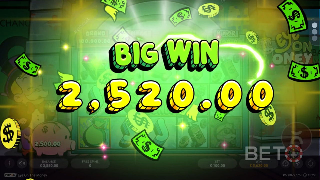 Vind 2.500x din indsats i Eye on the Money spilleautomat!