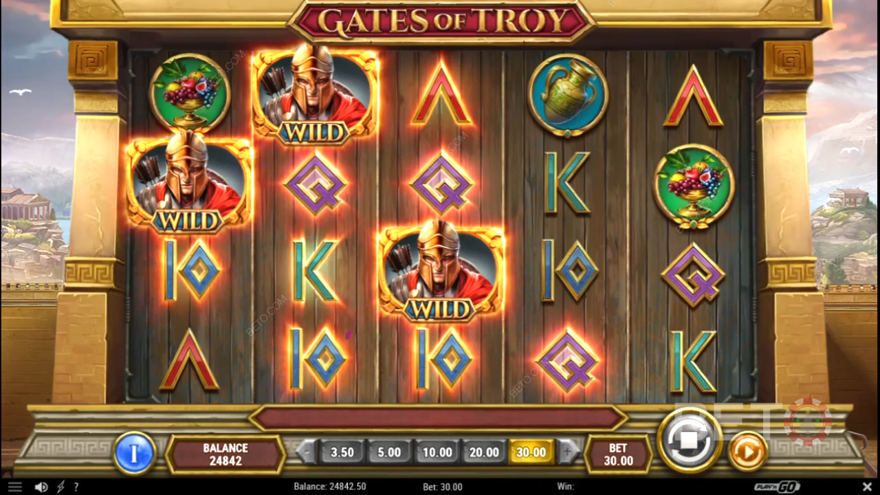 Vilde symboler giver høje gevinster i Gates of Troy spilleautomaten