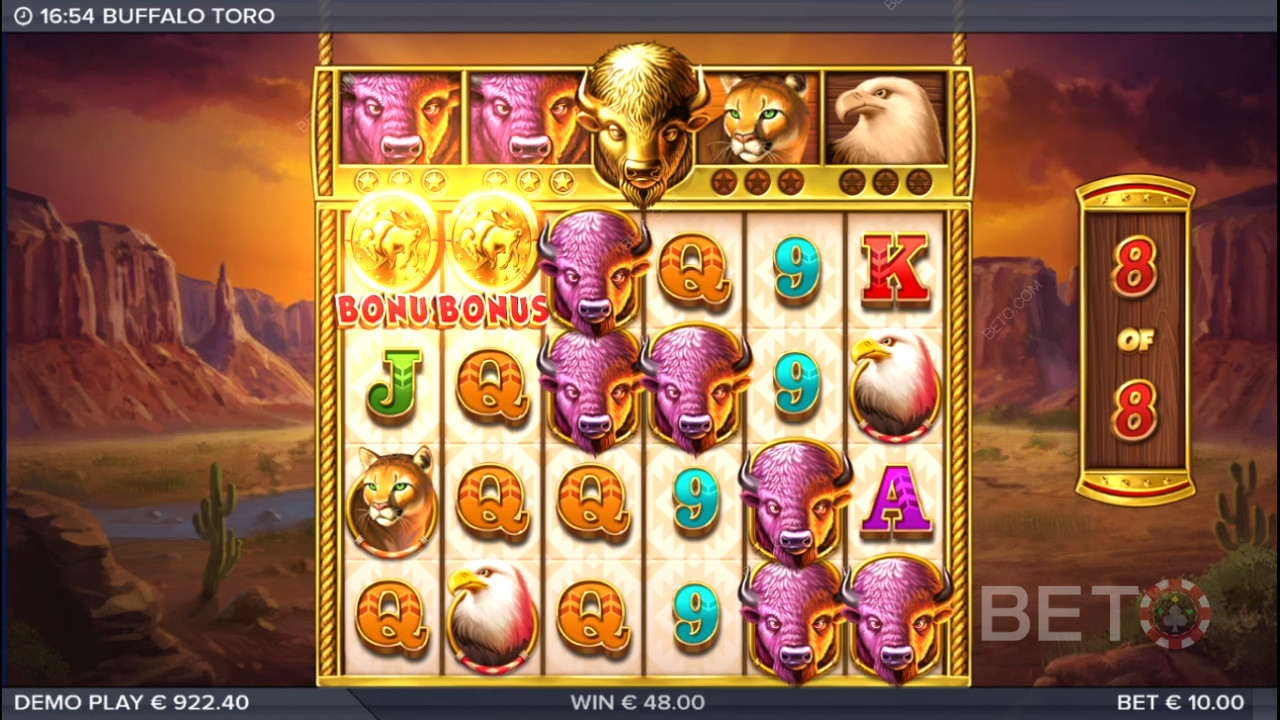 Opgrader højtbetalende symboler til bøffelsymboler i Free Spins-bonussen