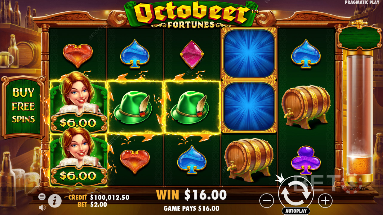 Pengesymbolerne lander ofte selv i hovedspillet på Octobeer Fortunes spilleautomaten