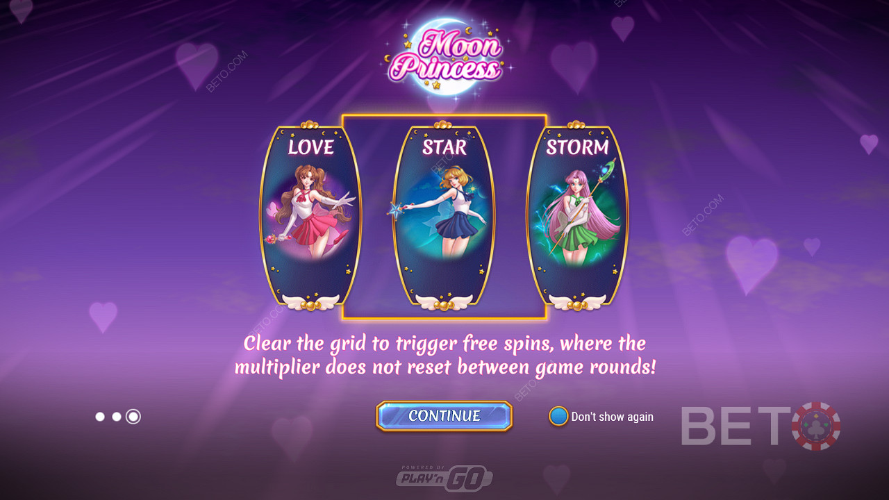 Vælg den type Free Spins, du ønsker på Moon Princess spillemaskinen