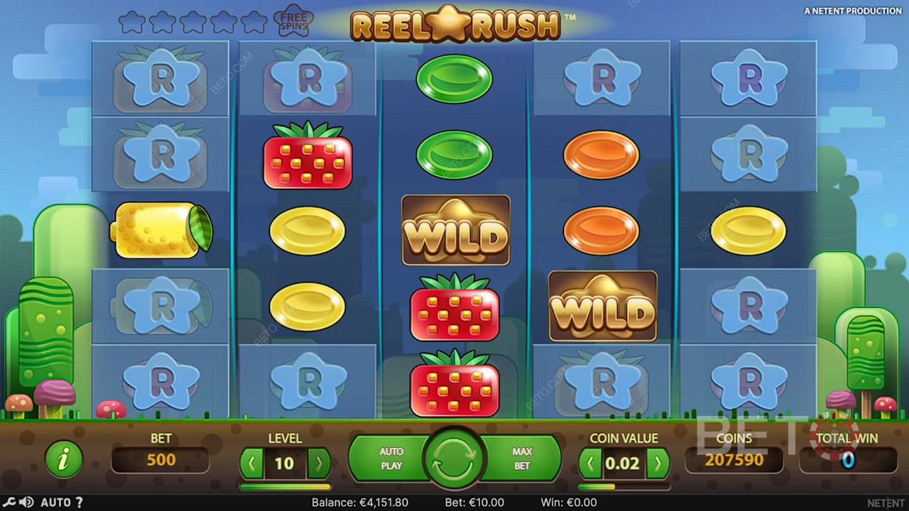 Nyd et unikt grid på Reel Rush spilleautomaten