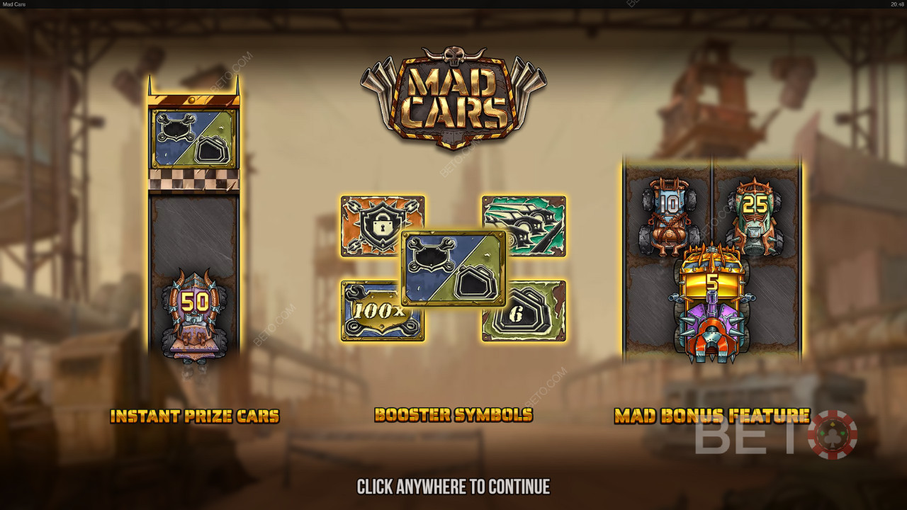 Kontantpræmier, modifikatorer og gratis spins gør Mad Cars fantastisk