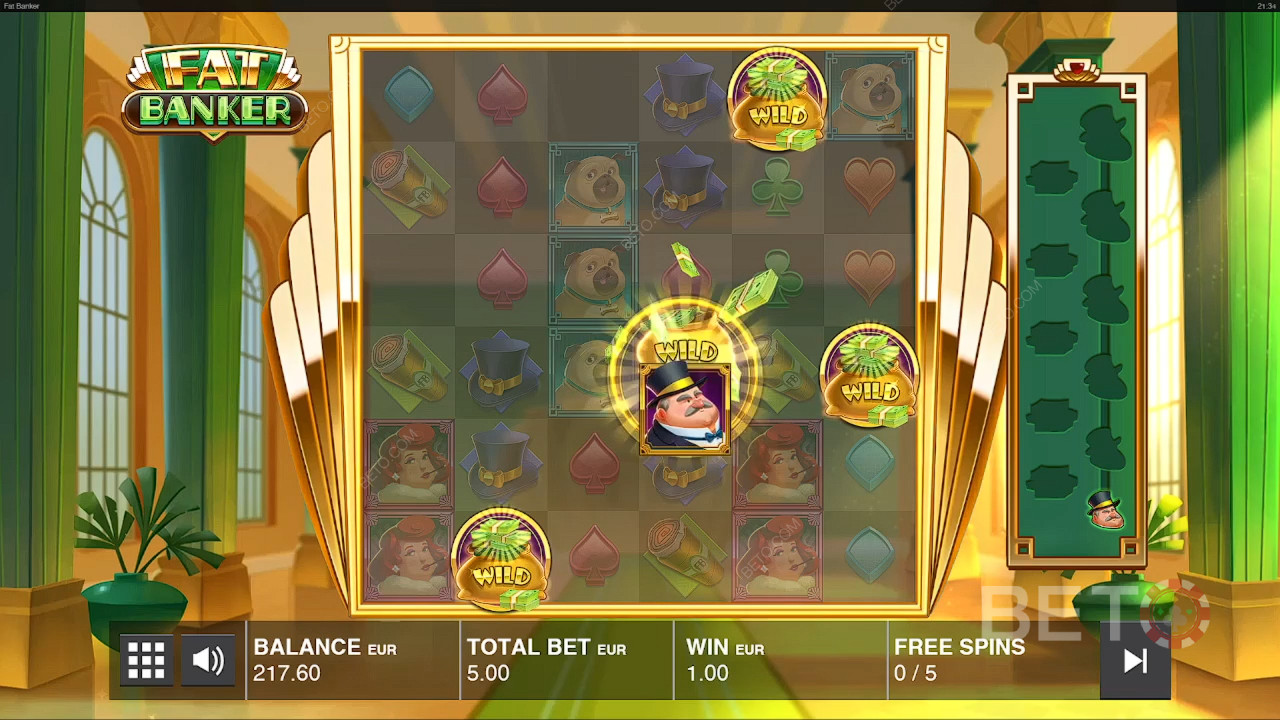 Bankdirektøren samler Wilds og vokser i Free Spins i Fat Banker-spilleautomaten