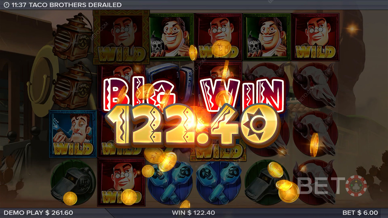 Vind 10.000 gange din indsats i Taco Brothers Derailed spilleautomat!