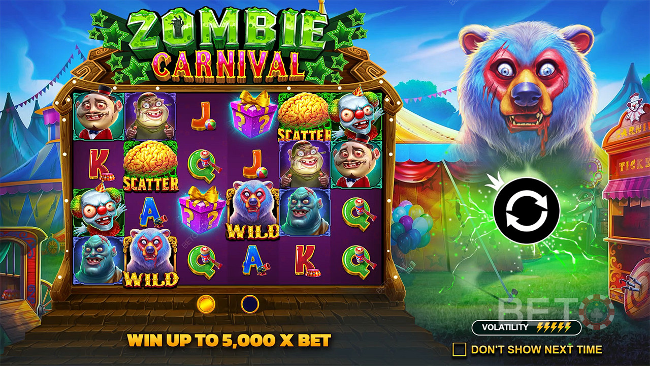 Vind op til 5.000x din indsats på Zombie Carnival spilleautomaten
