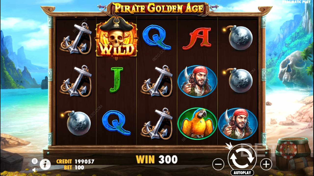 Selv de almindelige gevinstsymboler kan give store gevinster i spilleautomaten Pirate Golden Age.
