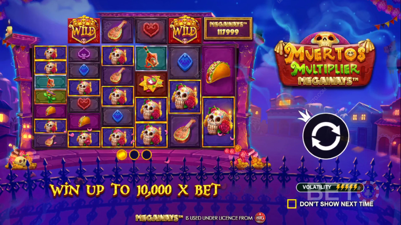 Vind op til 10.000 gange din indsats i Muertos Multiplier Megaways spilleautomat