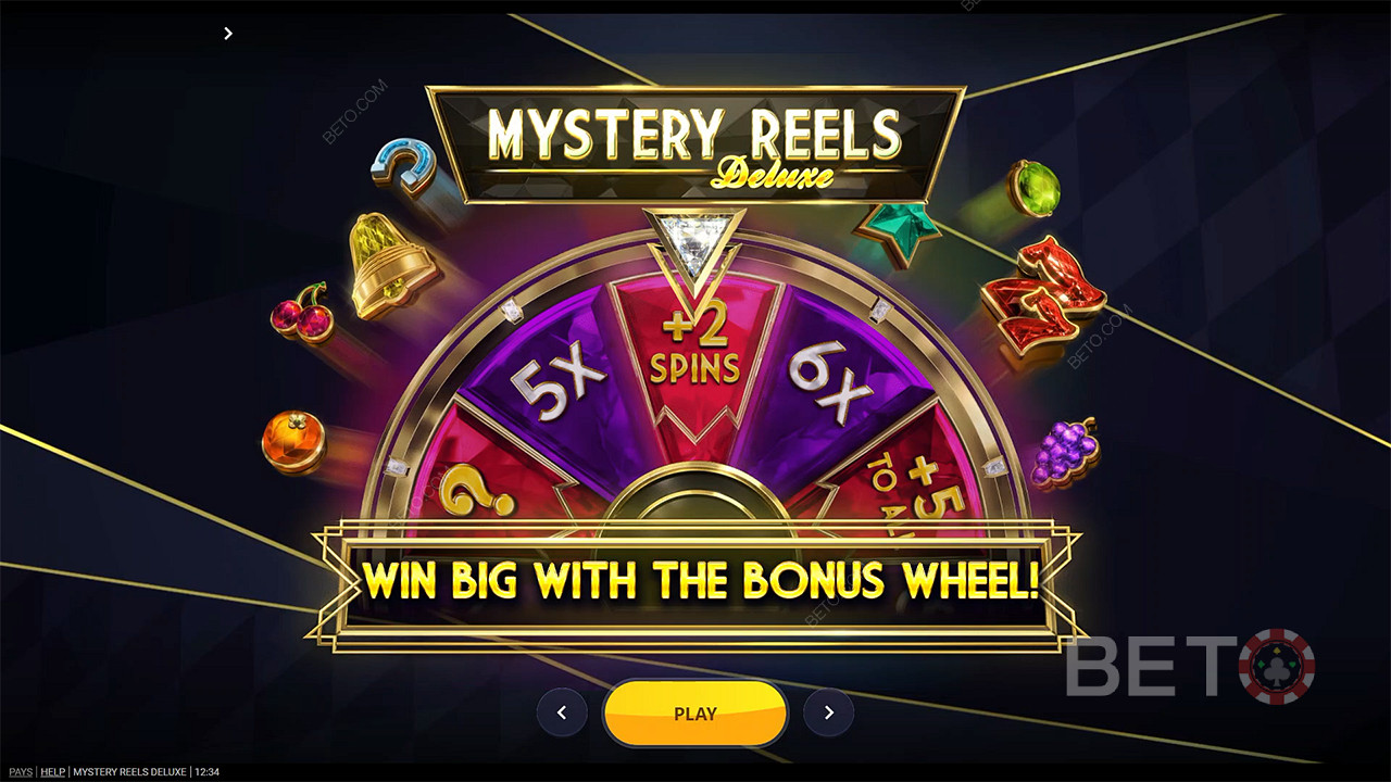 Drej Bonushjulet og vind store gevinster på Mystery Reels Deluxe spilleautomaten