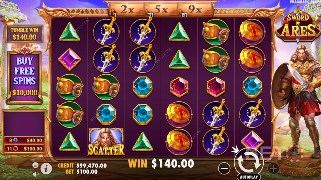 Vind stort overalt i Sword of Ares online spilleautomat