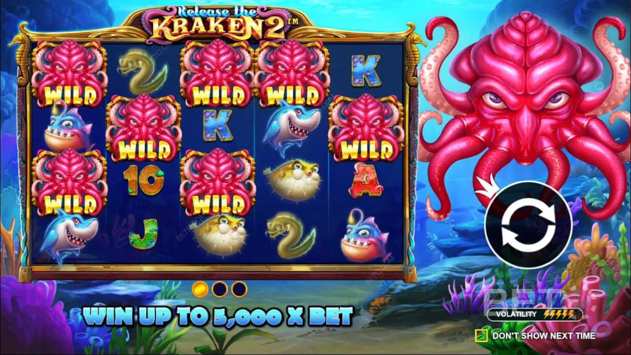 Nyd tilfældige bonusser i Release the Kraken 2 spilleautomaten