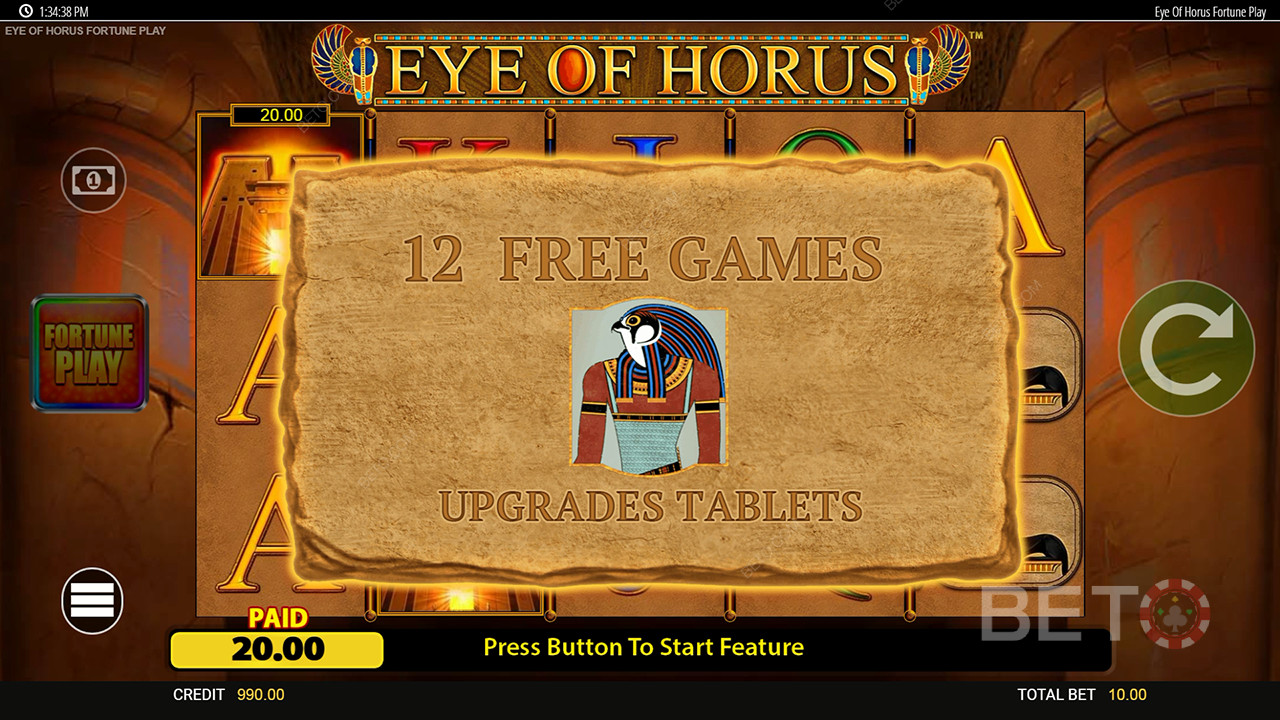 Bonusfunktioner forklaret i Eye of Horus Fortune Play fra Blueprint