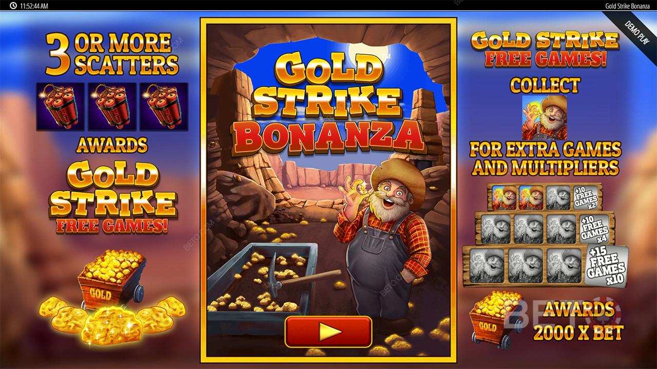Bonusfunktioner forklaret i Gold Strike Bonanza Fortune Play fra Blueprint