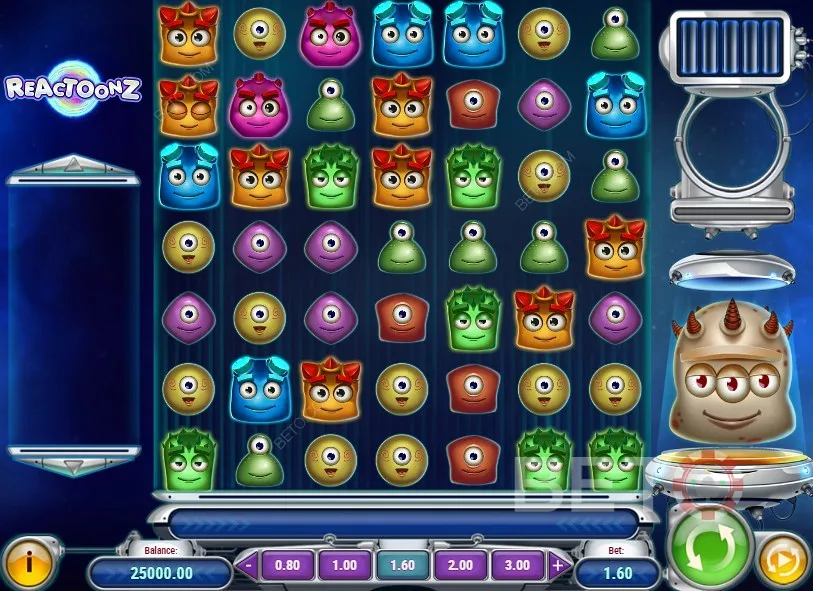 Et eksempel på Reactoonz online spillemaskinens gameplay.