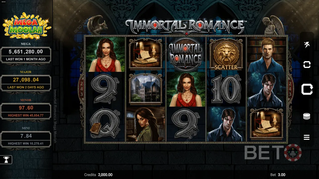 Gameplay på Immortal Romance Mega Moolah spilleautomaten
