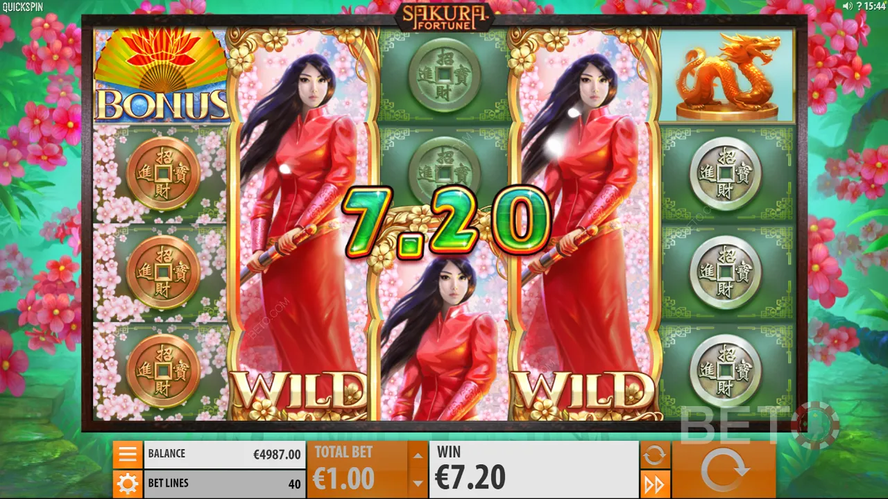 Gameplay på Sakura Fortune spillemaskinen