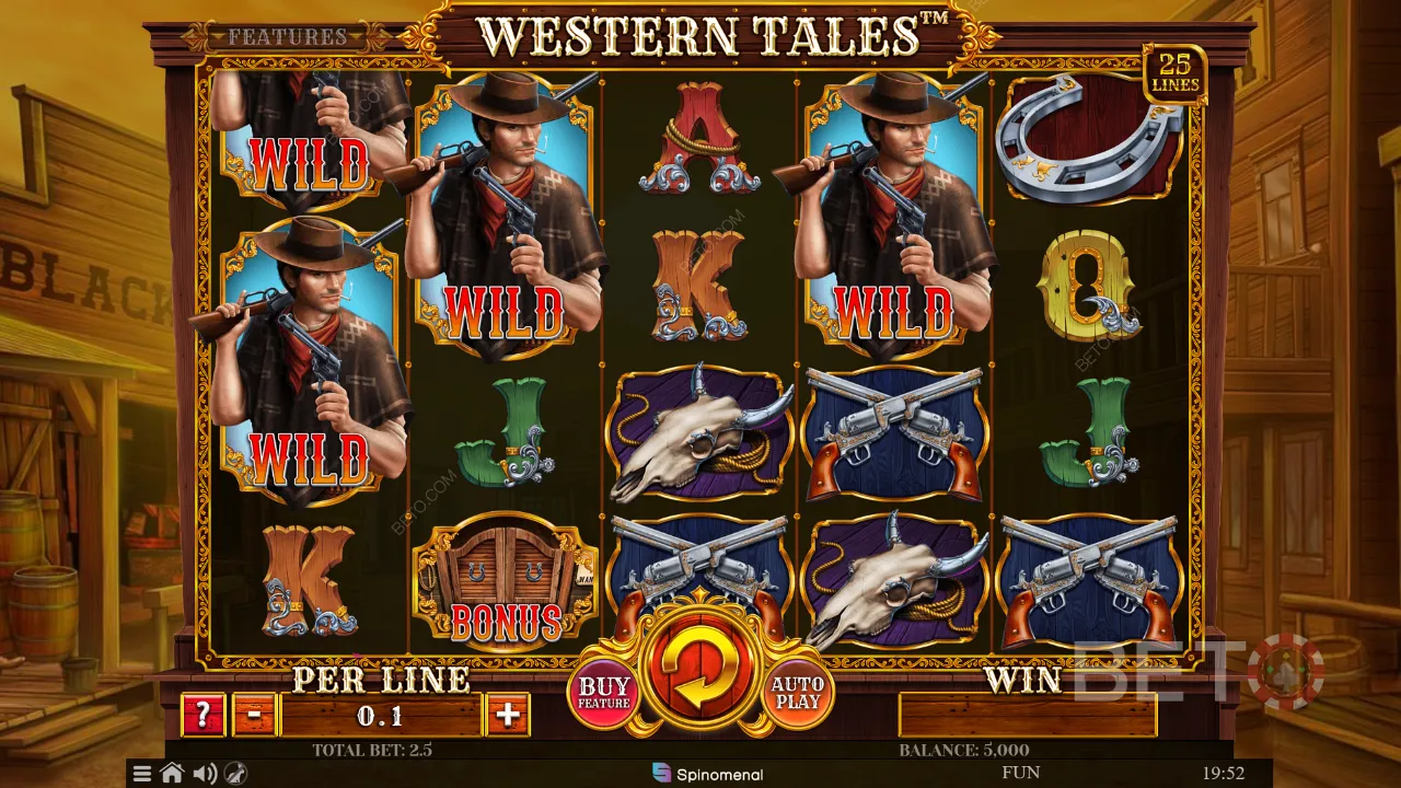 Du får klassisk grafik og western musik på Western Tales spilleautomaten