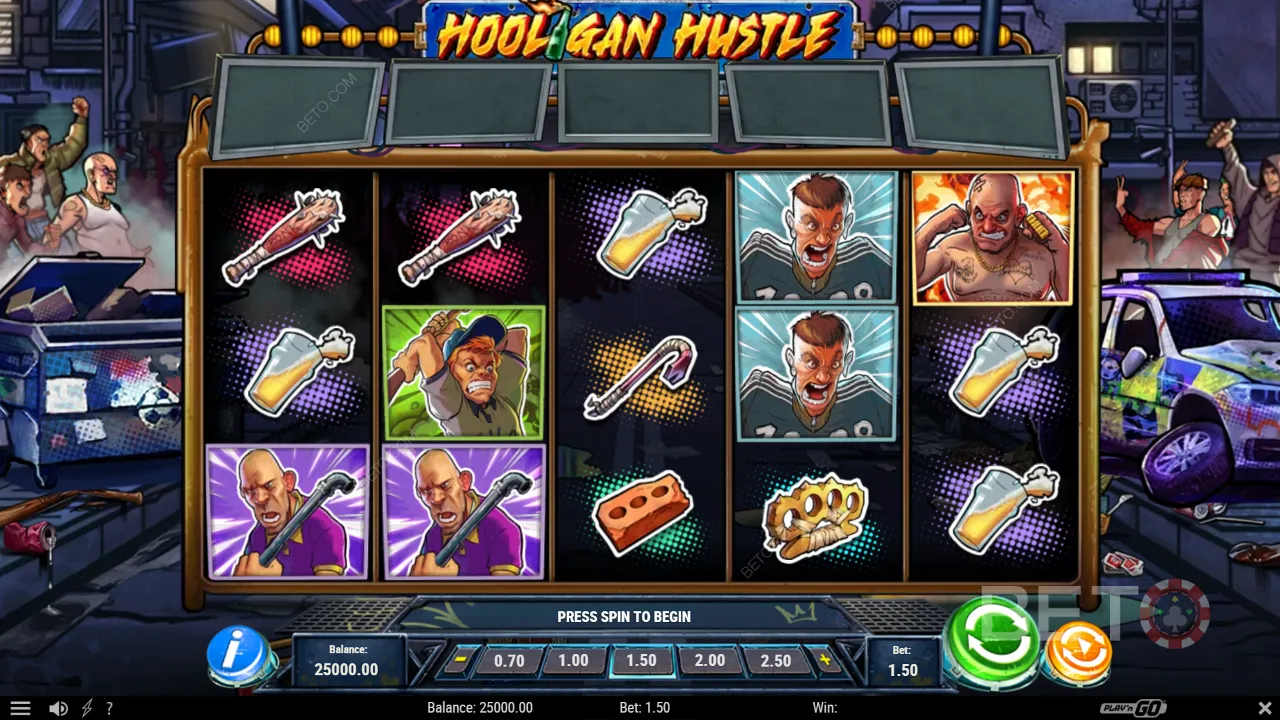 Gameplay på Hooligan Hustle spillemaskinen