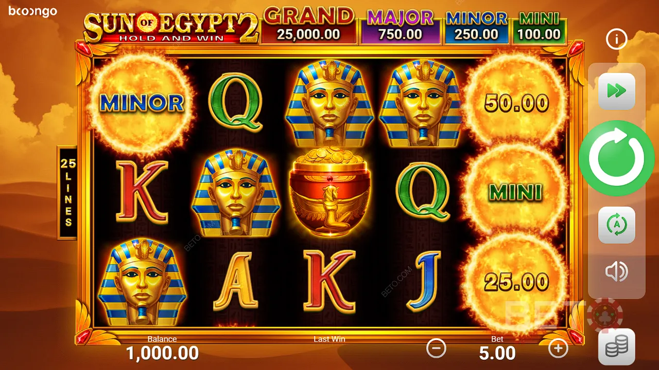 Gameplay på Sun of Egypt 2 spilleautomaten med smukke gyldne farver