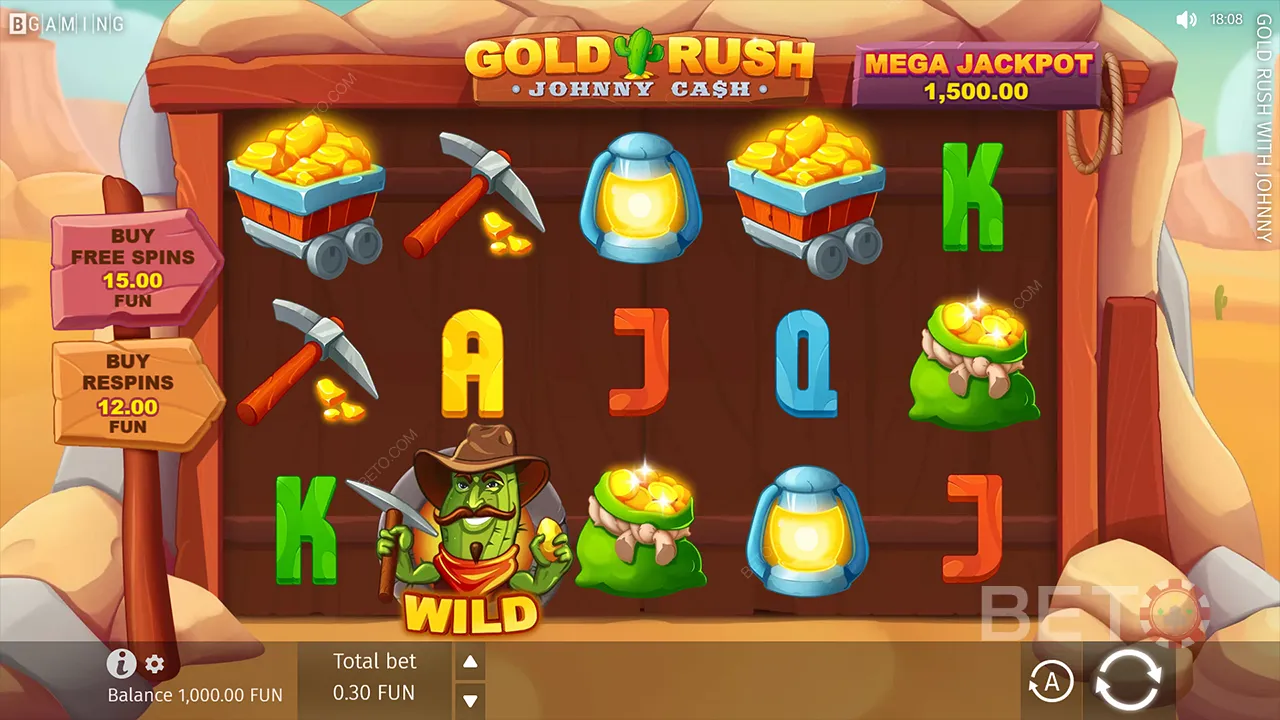 Gameplay på Gold Rush With Johnny Cash spilleautomaten