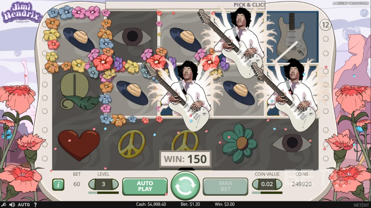 Gameplay på Jimi Hendrix spillemaskinen