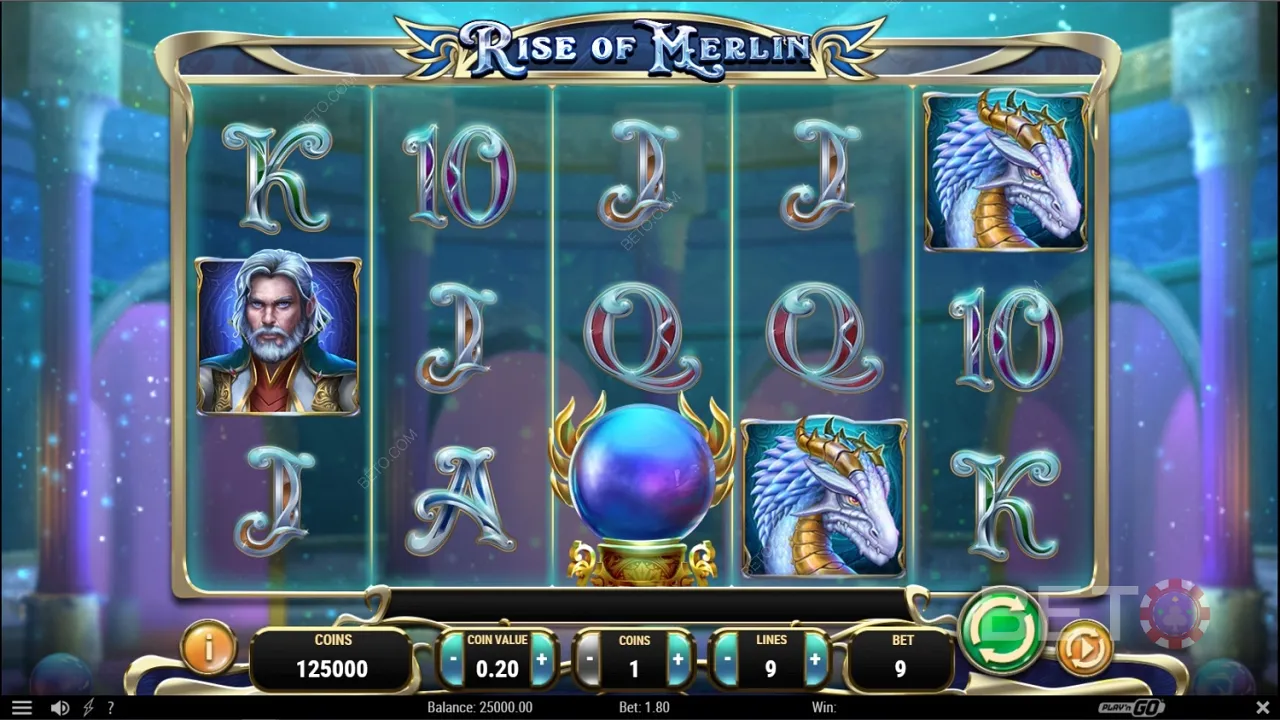 Gameplay på Rise of Merlin spilleautomaten